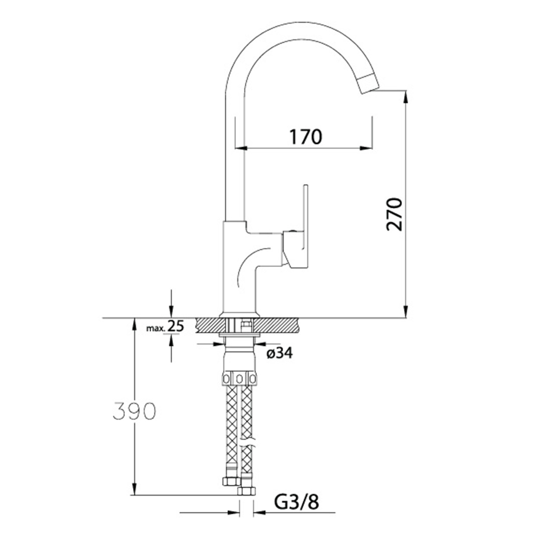 "Sleek chrome-finished faucet with a modern design, providing efficient water flow and easy-to-use single handle."