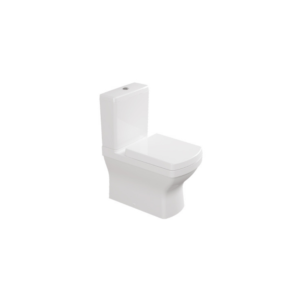 "Modern white ceramic toilet with a dual-flush system for water efficiency and an elongated seat for added comfort."