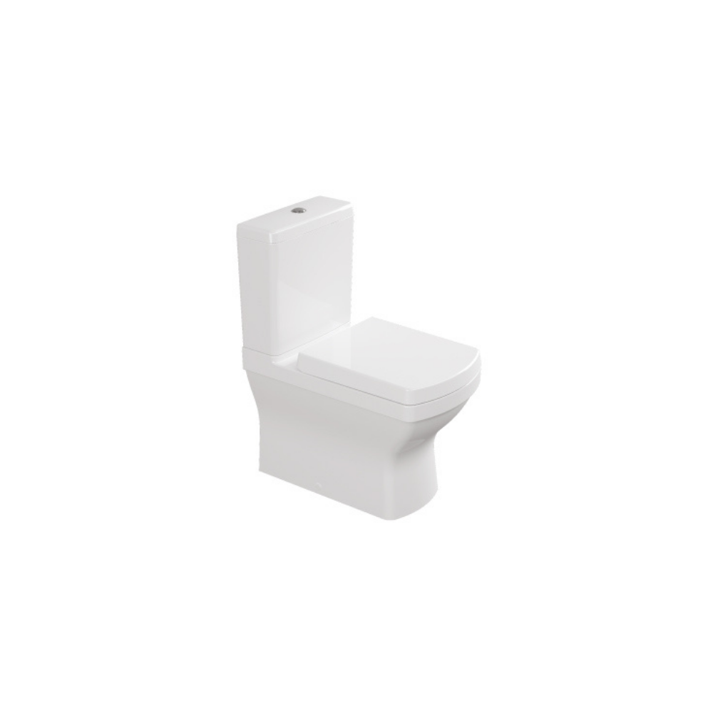 "Modern white ceramic toilet with a dual-flush system for water efficiency and an elongated seat for added comfort."