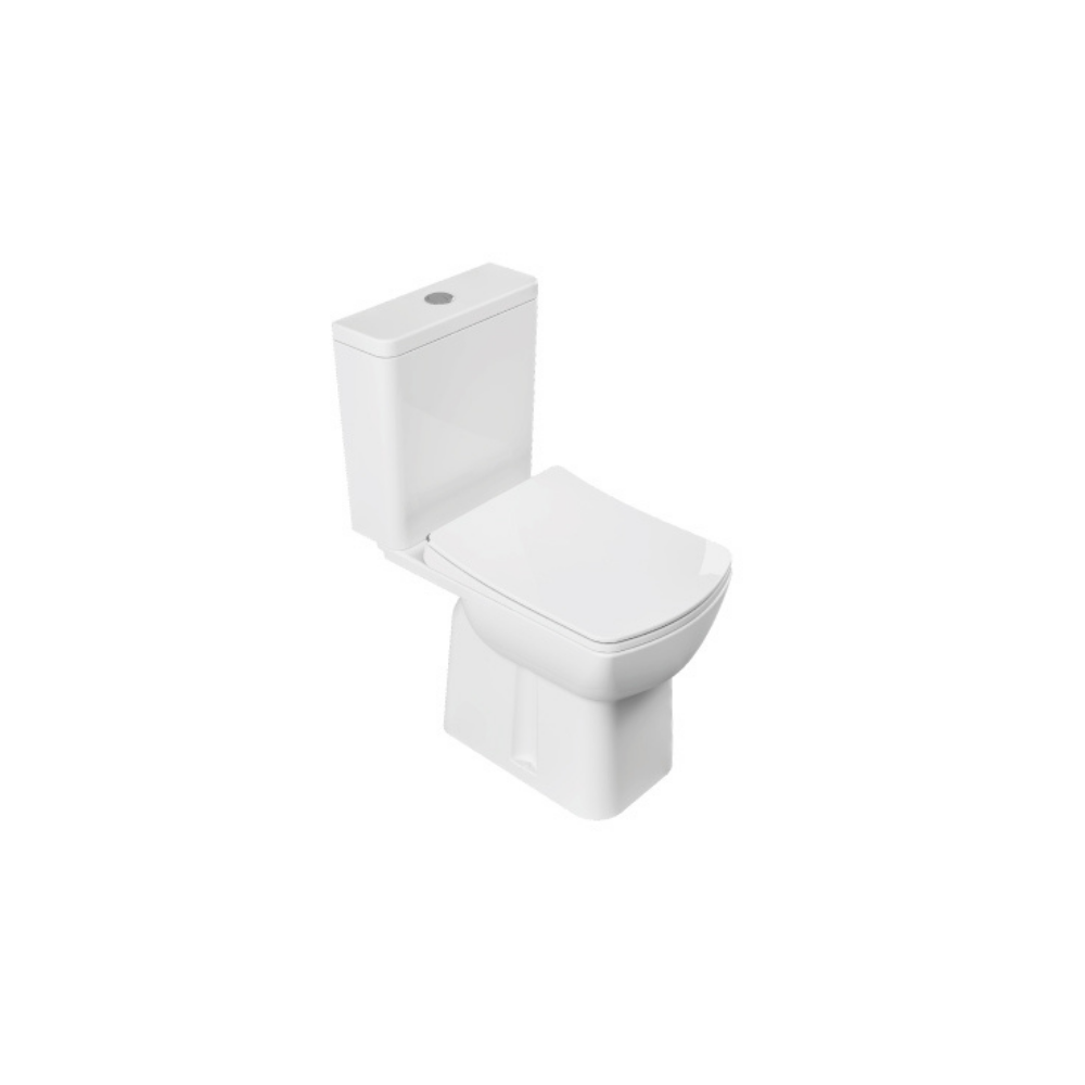 "Modern white ceramic toilet with a dual-flush system for water efficiency and an elongated seat for added comfort."