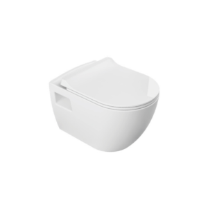 "Modern white ceramic toilet with a dual-flush system for water efficiency and an elongated seat for added comfort."