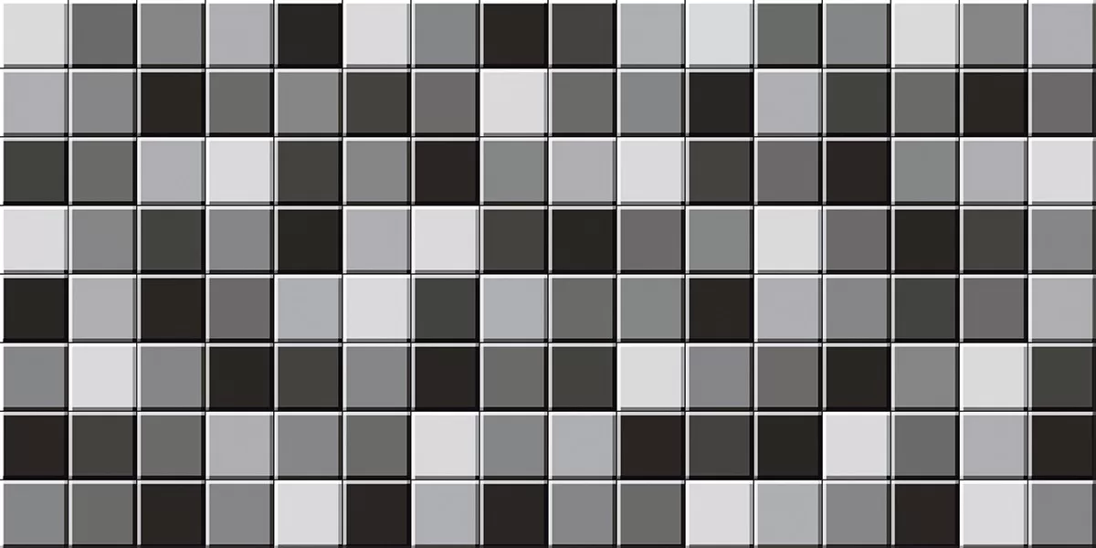 Geometric mosaic of grey scale ceramic tiles in checkered pattern