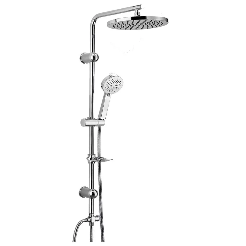 Modern showerhead and shower set with adjustable spray settings.