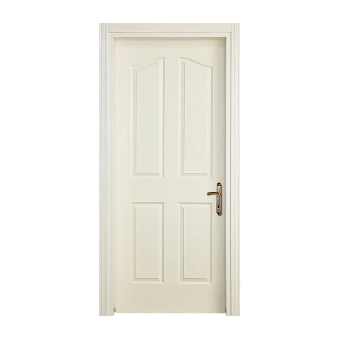 Timeless four-panel upper lattice interior door in an off-white hue, featuring a sophisticated design with detailed paneling.