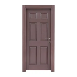 A richly-toned classic six-panel interior door in a deep brown hue, blending traditional design with modern elegance.