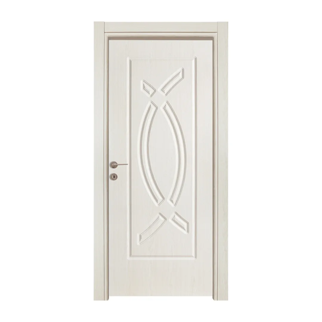 A sophisticated interior door presenting a geometric, fish-shaped design embedded into its sturdy structure.