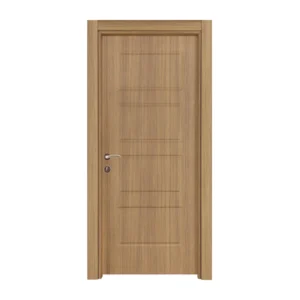 A wooden EFES interior door featuring a series of horizontal panel designs.