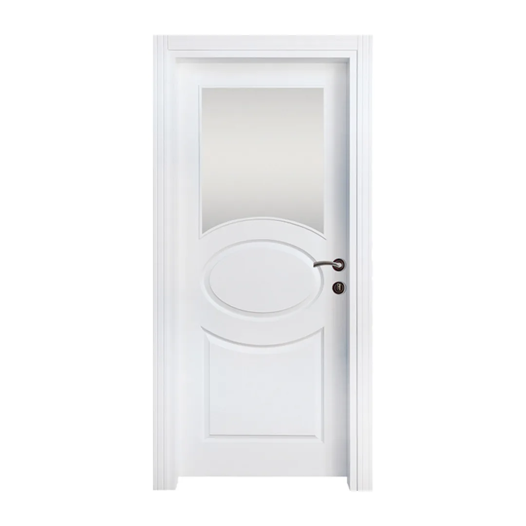 Elegant 'Hitit Glass' interior door featuring a classic white finish with a circular glass panel for a touch of sophistication.