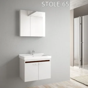 Contemporary Stole 65 wall-mounted bathroom vanity with a white finish and minimalist mirror.