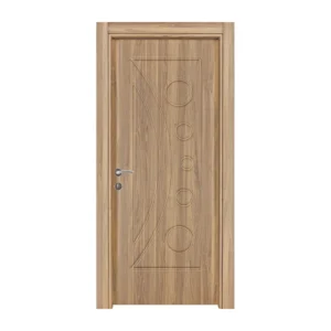 Yeni Dünya wooden interior door featuring a modern linear design with circular accents, blending seamlessly with contemporary decor.