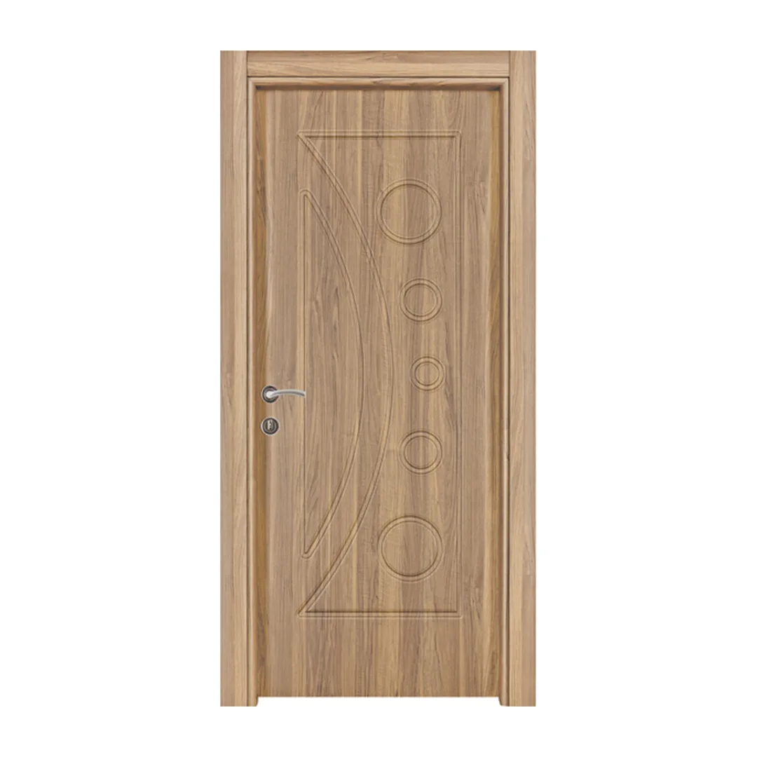 Yeni Dünya wooden interior door featuring a modern linear design with circular accents, blending seamlessly with contemporary decor.