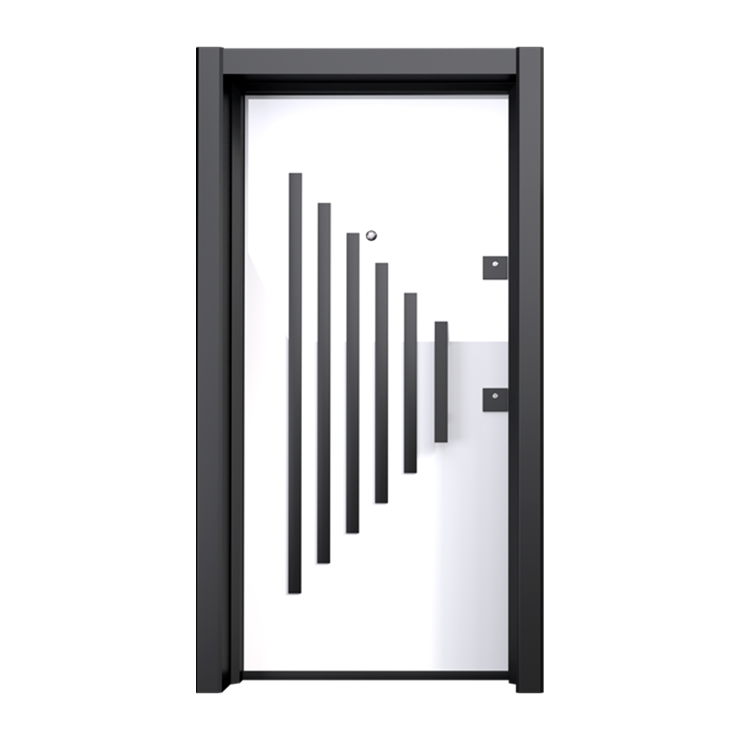 Modern black interior door BRG-1602-B2 with a geometric glass design, set within a sleek black frame, enhancing home interiors with a touch of sophistication.