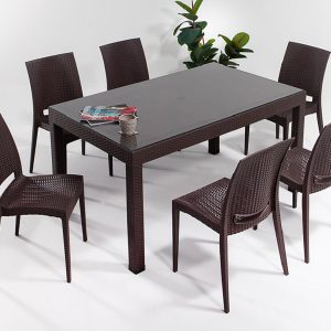 Rattan Large Glass Table Set