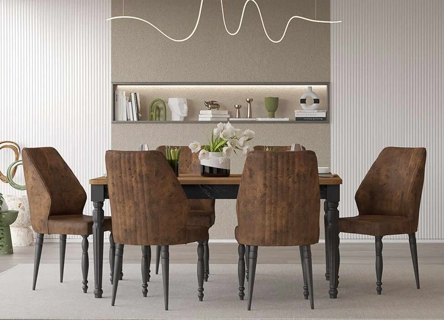 Cross table + 6 Chair Set