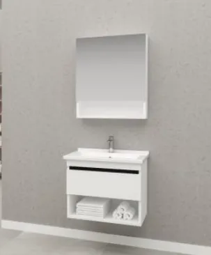 ASOS White Bathroom Vanity Cabinet Set with Ceramic Sink and Mirror (60 cm)